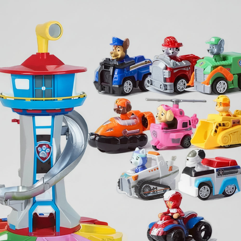 Speeltoren met Glijbaan en Auto's Interactief Kinderspeelgoed Motoriek Rollenspel Educatief Speelset voor Binnen vanaf 4 Jaar