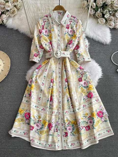 Vintage Jurk Zomerse Chiffon Stijl met Ronde Kraag