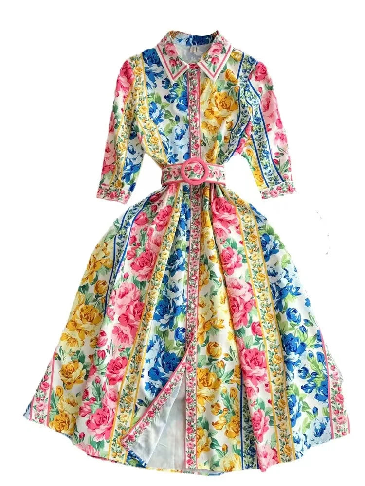 Vintage Jurk Zomerse Chiffon Stijl met Ronde Kraag