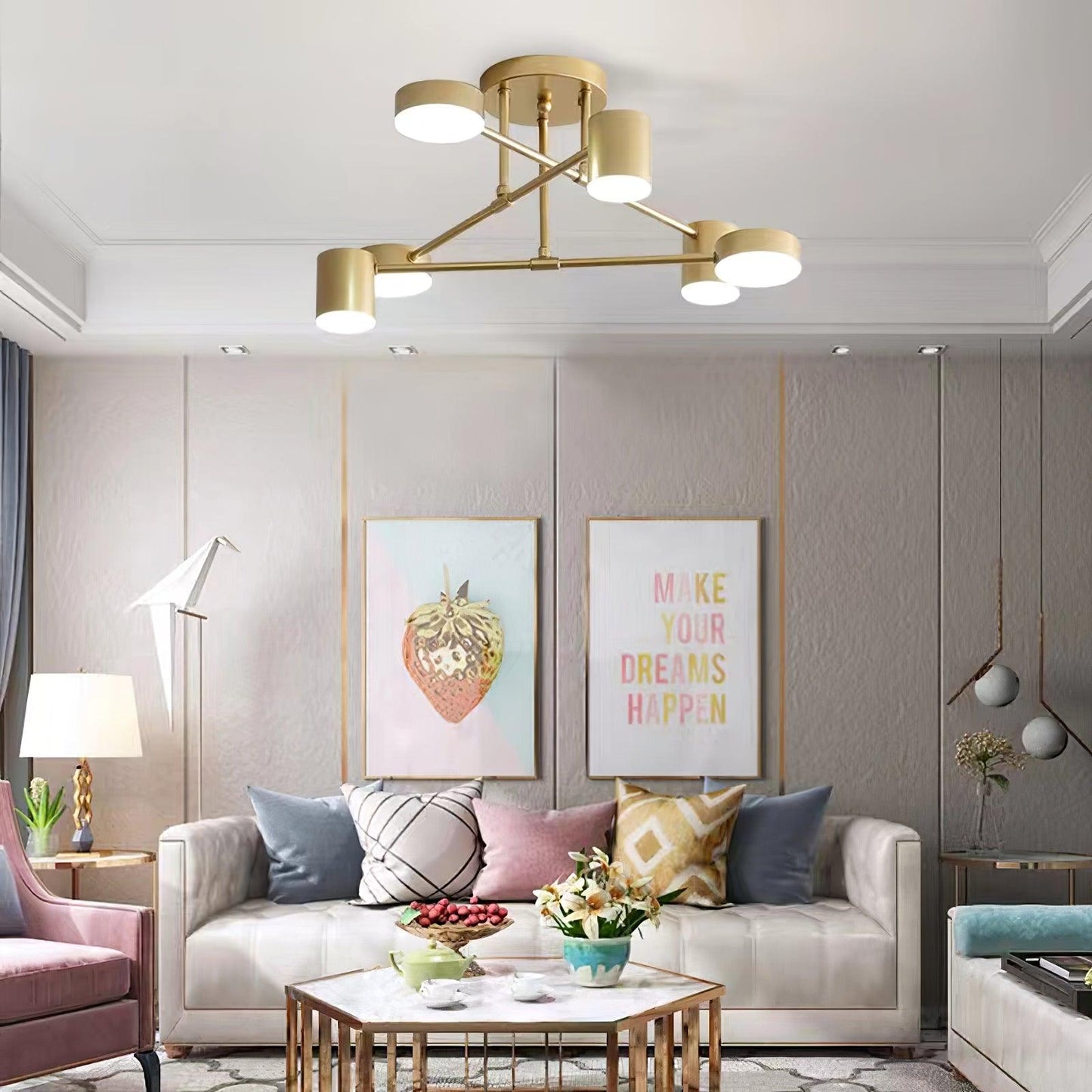 Sputnik Plafondlamp 6-armen LED Metalen Frame Ø57cm Goud Zwart Wit 36W dimbaar Mid-Century Scandinavische eetkamer woonkamer entree modern design