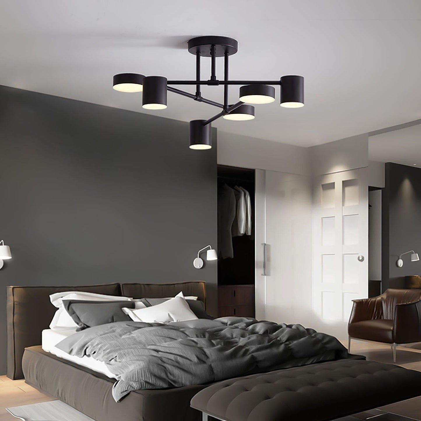 Sputnik Plafondlamp 6-armen LED Metalen Frame Ø57cm Goud Zwart Wit 36W dimbaar Mid-Century Scandinavische eetkamer woonkamer entree modern design