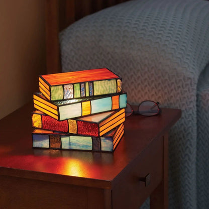 Handgemaakte Boekenlamp met Gekleurd Glas-Effect – Decoratieve Tafellamp voor Lezers en Boekenliefhebbers
