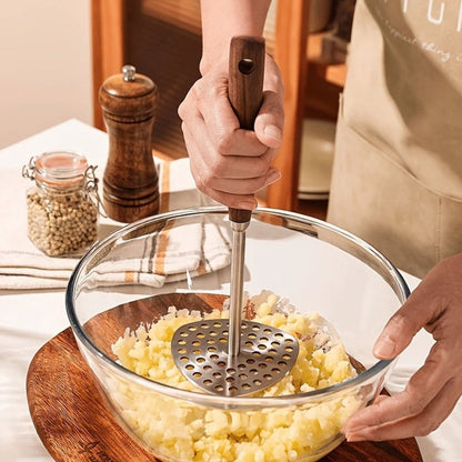 Aardappelstamper RVS 304 Hout Handvat Keuken Puree Stamper Ergonomisch Roestvrijstaal Keukentool Groenten Fruit