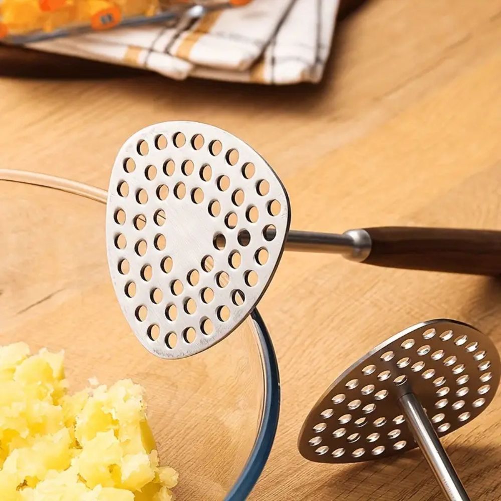 Aardappelstamper RVS 304 Hout Handvat Keuken Puree Stamper Ergonomisch Roestvrijstaal Keukentool Groenten Fruit
