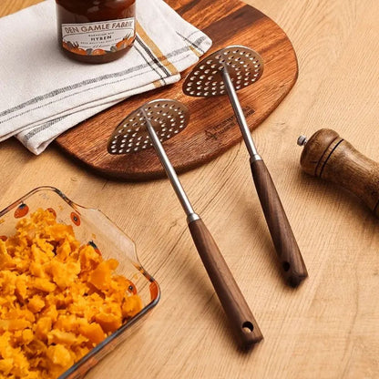 Aardappelstamper RVS 304 Hout Handvat Keuken Puree Stamper Ergonomisch Roestvrijstaal Keukentool Groenten Fruit