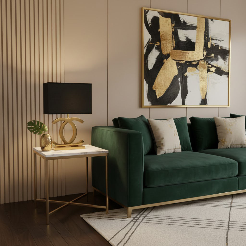 Roestvrij Stalen Tafellamp met Stoffen Kap – Luxe Designlamp Goud/Chroom met Zwart/Wit – E26/E27 Fitting – Ø36.5×H62cm