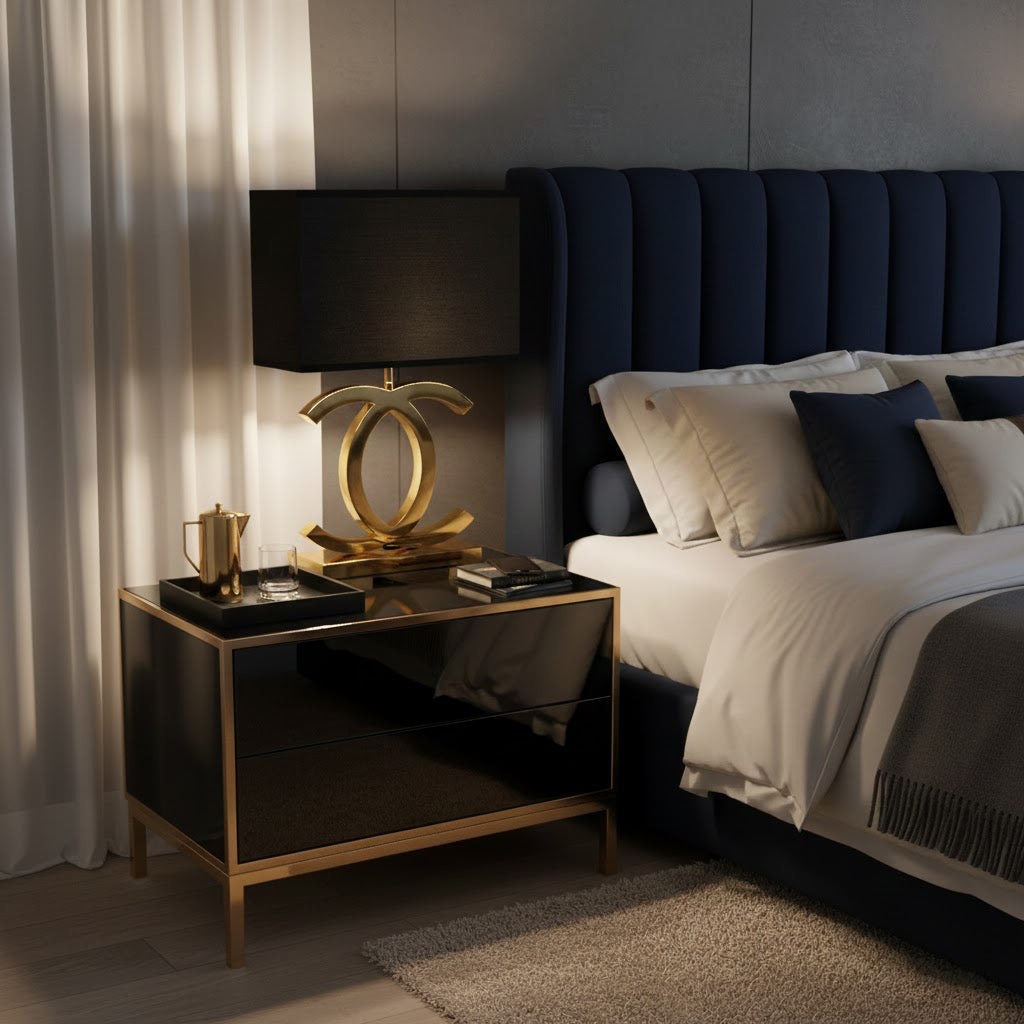 Roestvrij Stalen Tafellamp met Stoffen Kap – Luxe Designlamp Goud/Chroom met Zwart/Wit – E26/E27 Fitting – Ø36.5×H62cm