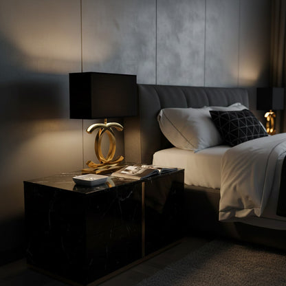 Roestvrij Stalen Tafellamp met Stoffen Kap – Luxe Designlamp Goud/Chroom met Zwart/Wit – E26/E27 Fitting – Ø36.5×H62cm