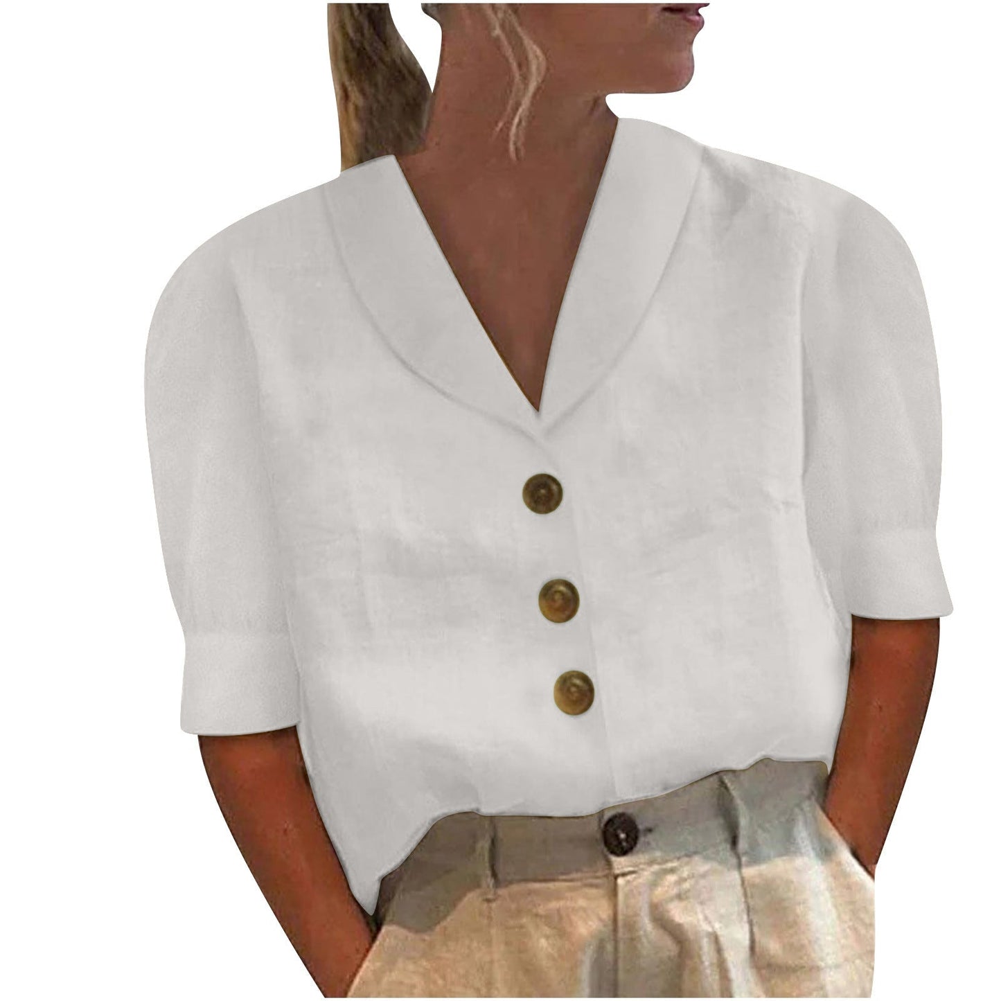 Vrouwelijke Blouse met Klassieke Kraag en Knoopsluiting - StudioMarella