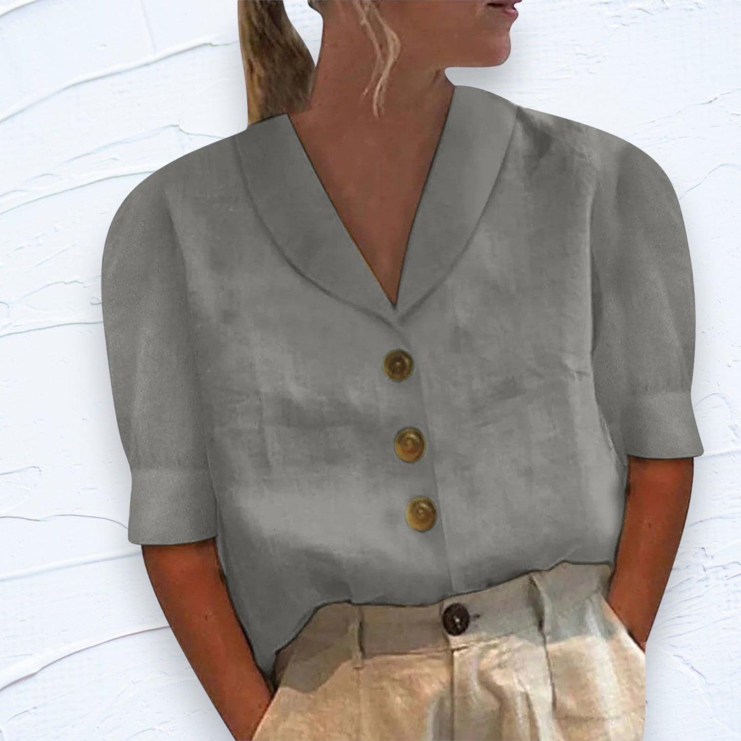 Vrouwen Blouse met Knopen en Traditioneel Kraagje