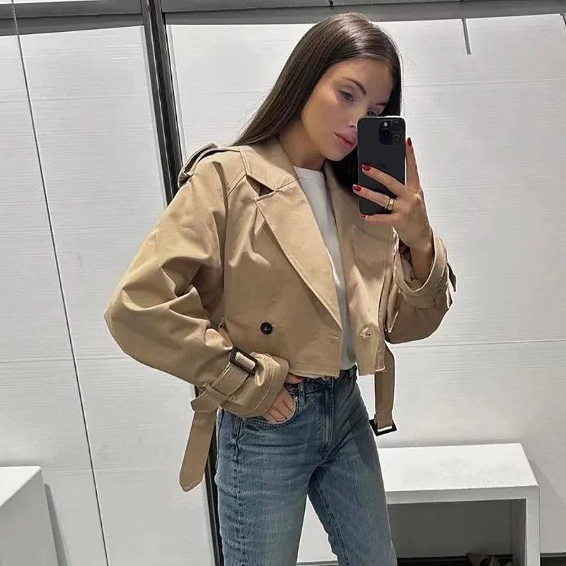 Dames Trenchcoat Kort Elegante Stijl