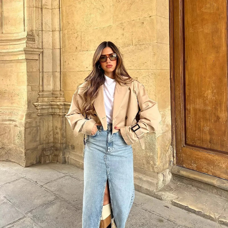 Dames Trenchcoat Kort Elegante Stijl