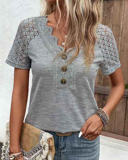 Vrouwen T-shirt Lichtgewicht Kanten Top Chique - StudioMarella