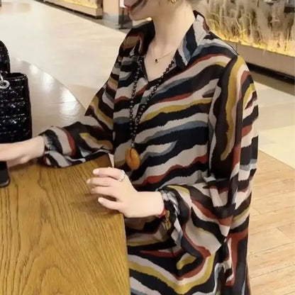Dames Blouse Gestreept Met Contrasterende Kleuren