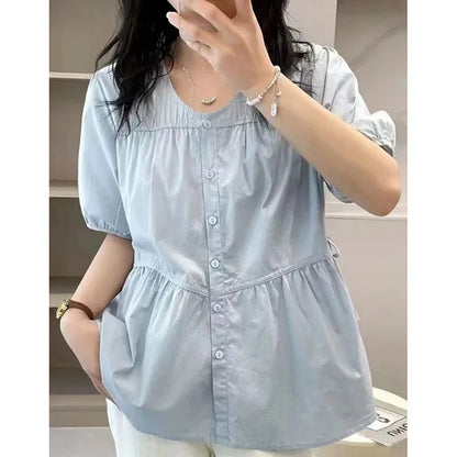 Vrouwelijke Zomerblouse met Plooien en Strik