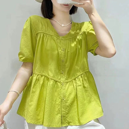 Vrouwelijke Zomerblouse met Plooien en Strik - StudioMarella