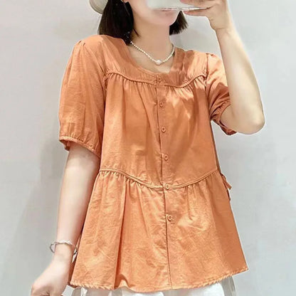 Vrouwelijke Zomerblouse met Plooien en Strik
