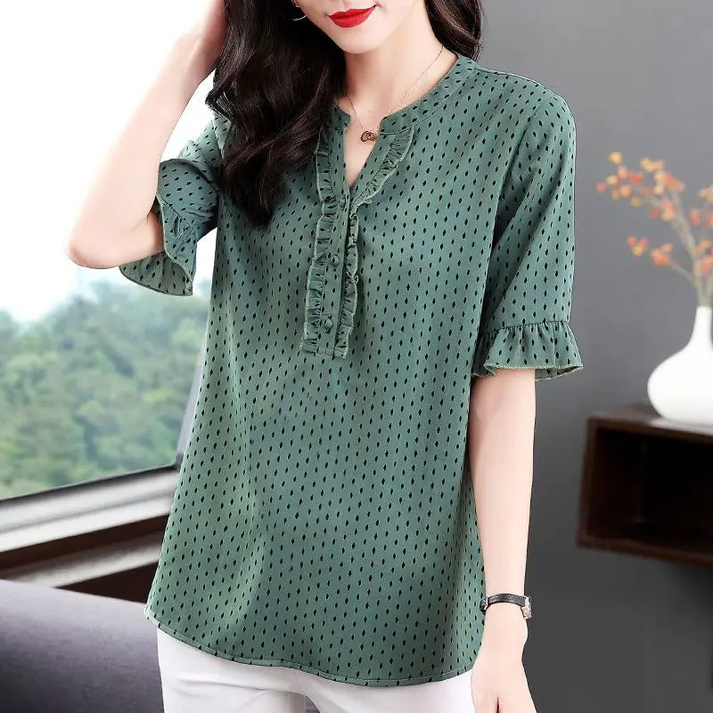 Vrouwelijke Blouse met Polka Dots Zomerse Stijl