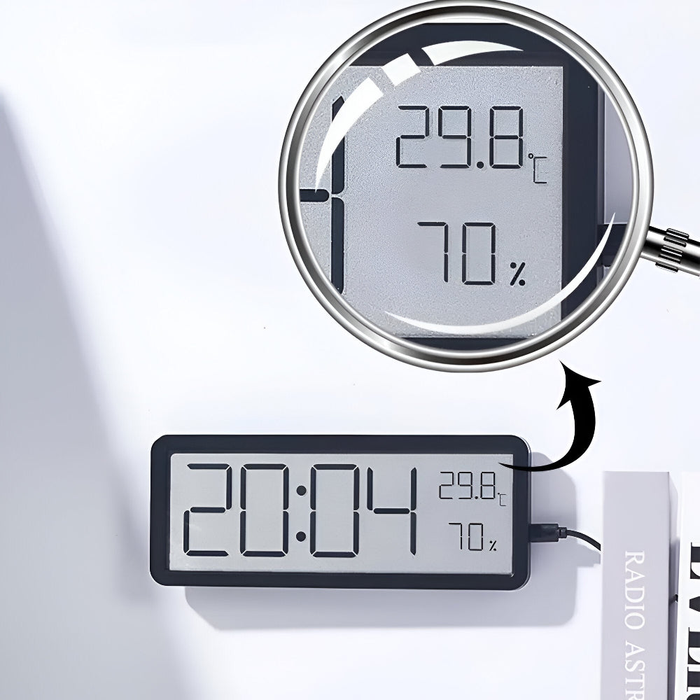 Digitale LED Wandklok met Temperatuur en Luchtvochtigheid 20cm Acryl Woonkamer Kantoor USB Klok Hygrometer