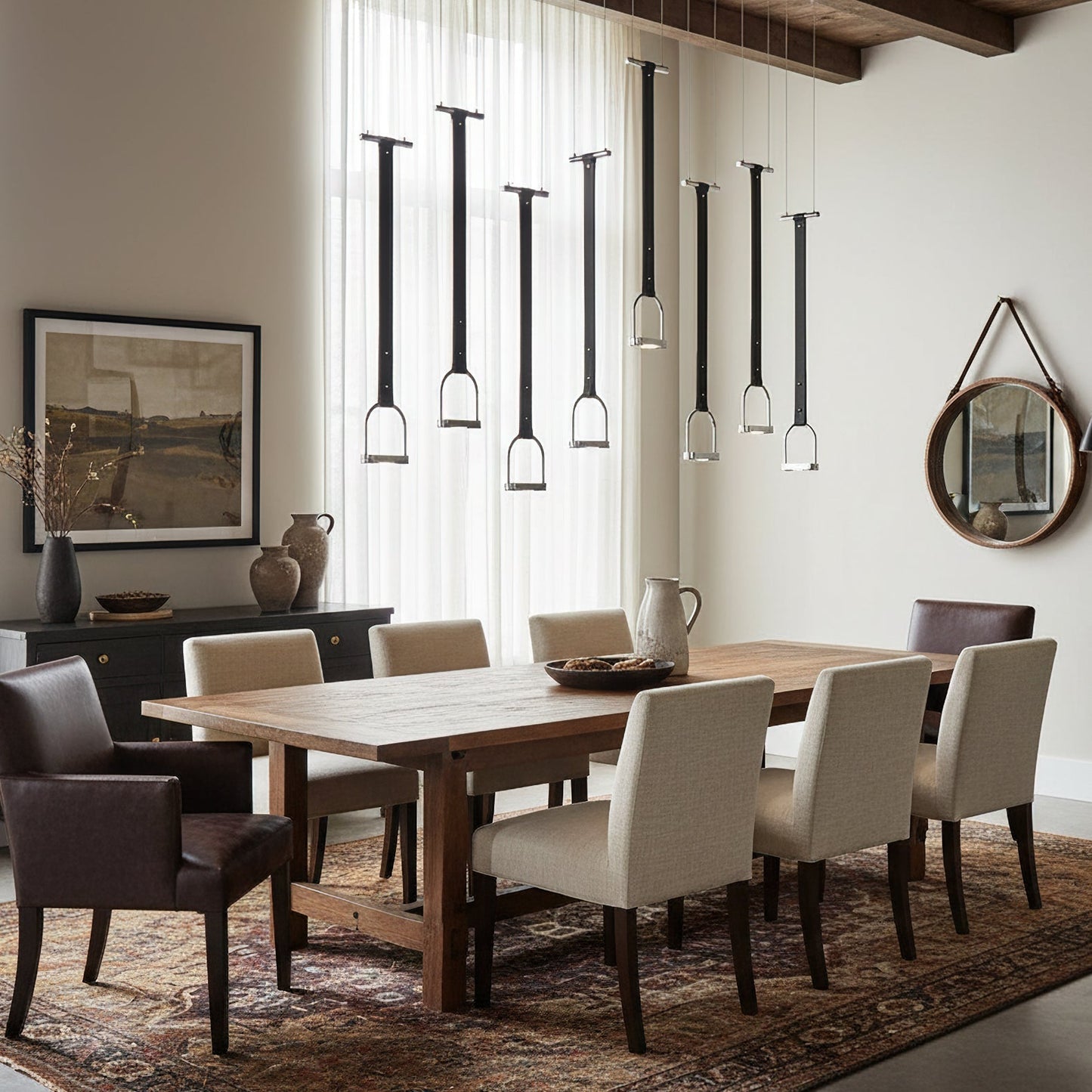 Hanglampen met Leren Riemen Industrieel Design Rustiek Metaal Nikkel voor Eetkamer Keukeneiland