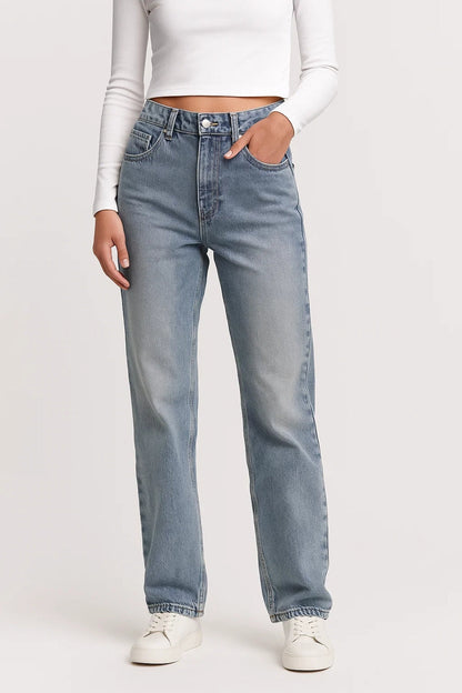 Dames Jeans Straight Fit Hoge Taille Casual