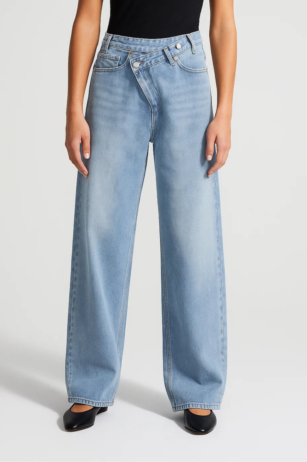 Dames Jeans Wijde Pijp Asymmetrische Taille Casual Stijl - StudioMarella
