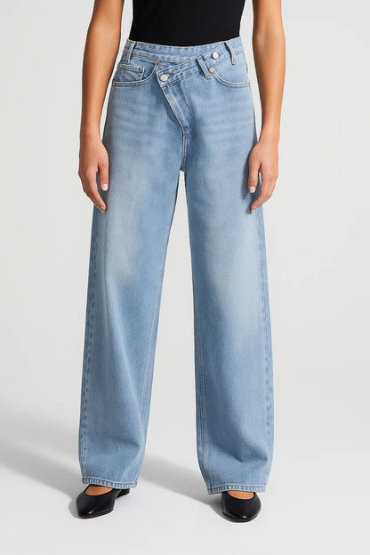 Dames Jeans Wijde Pijp Asymmetrische Taille Casual Stijl - StudioMarella