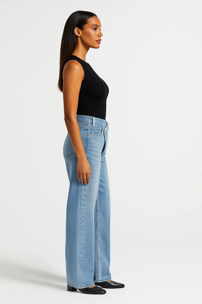 Dames Jeans Wijde Pijp Asymmetrische Taille Casual Stijl