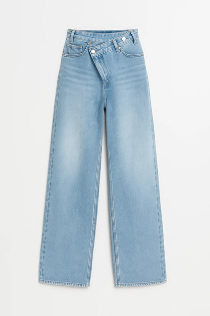 Dames Jeans Wijde Pijp Asymmetrische Taille Casual Stijl