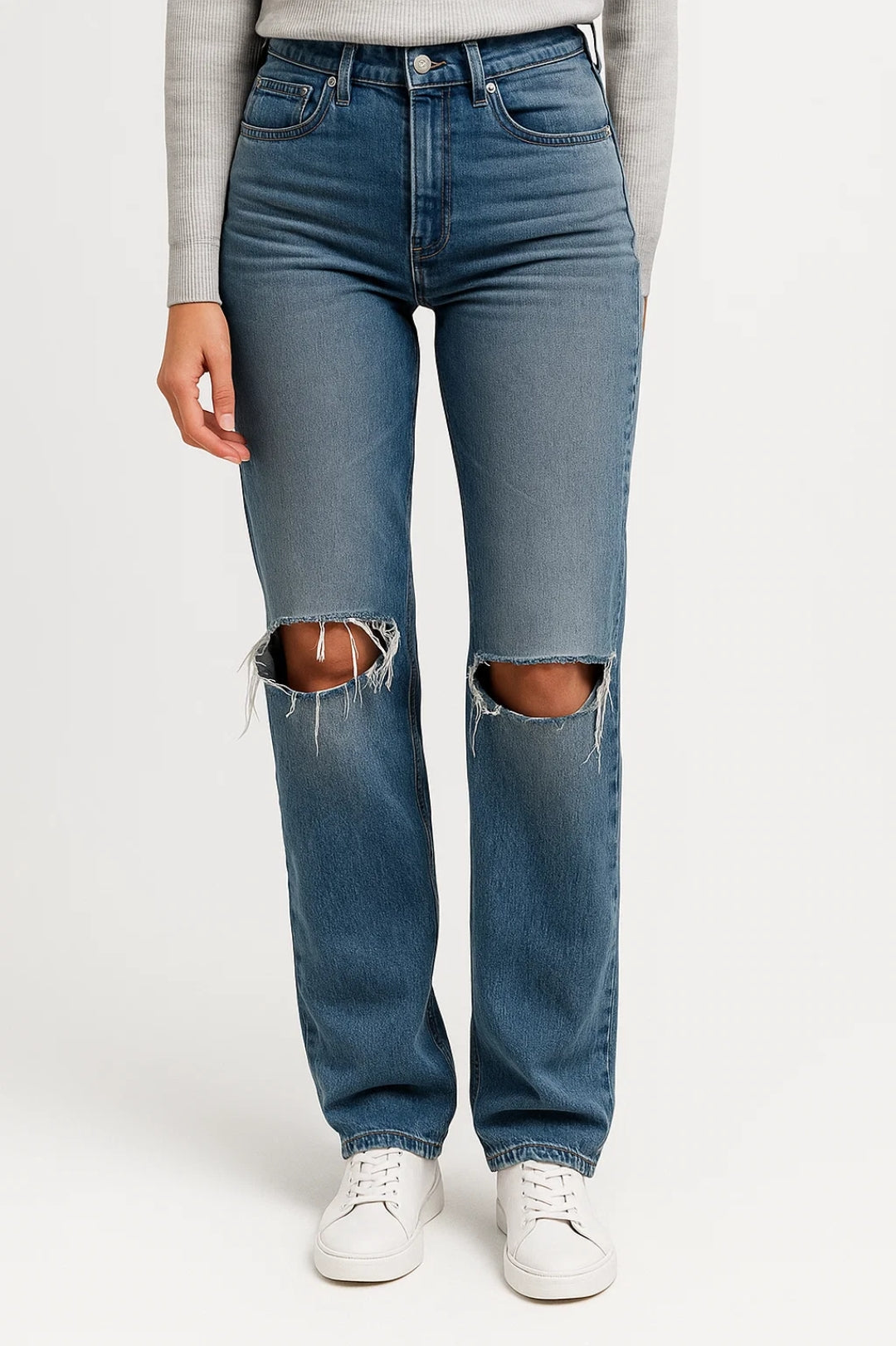 Hoge Taille Jeans met Scheuren voor Mannen Comfortabel Straight Fit