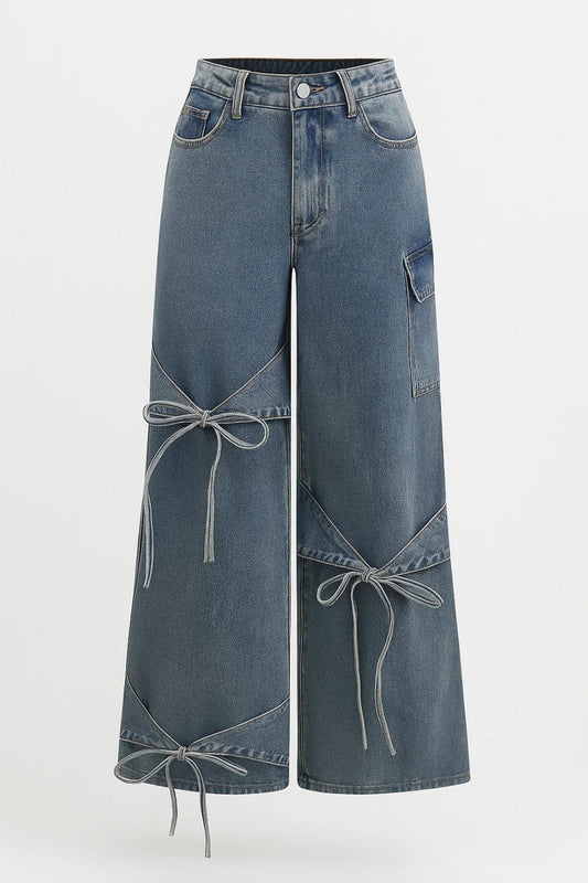 Straight Fit Jeans met Strikdetails en Speels Ontwerp - StudioMarella