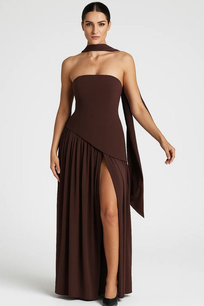 Strapless Maxi Jurk Dames Gala Avondjurk Met Hoge Split - StudioMarella