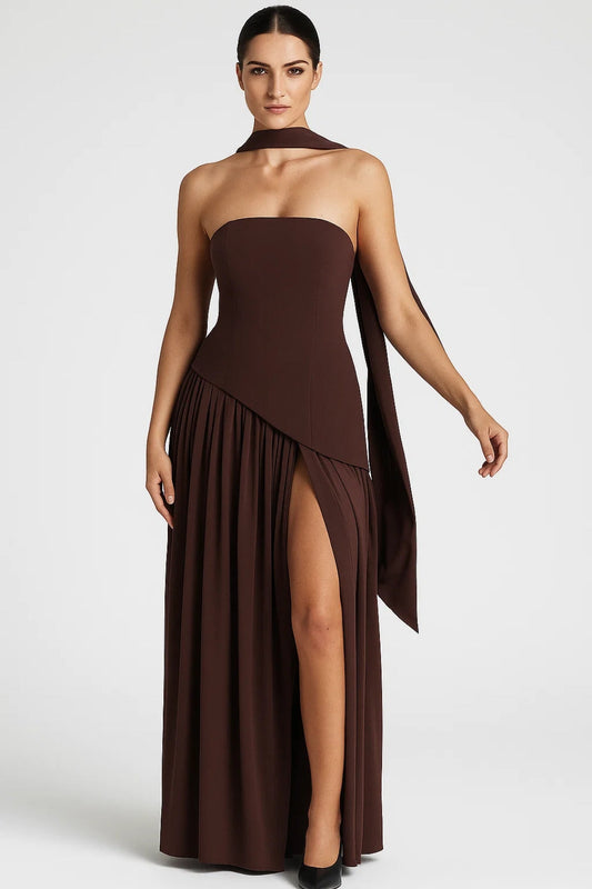 Strapless Maxi Jurk Dames Gala Avondjurk Met Hoge Split - StudioMarella