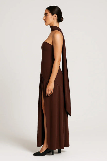 Strapless Maxi Jurk Dames Gala Avondjurk Met Hoge Split