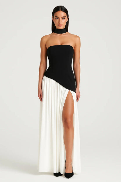 Strapless Maxi Jurk Dames Gala Avondjurk Met Hoge Split