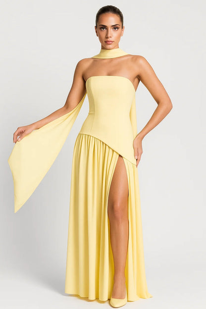 Strapless Maxi Jurk Dames Gala Avondjurk Met Hoge Split
