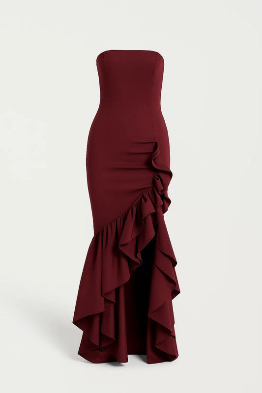 Elegante Maxi Jurk Dames Strapless met Ruches - StudioMarella