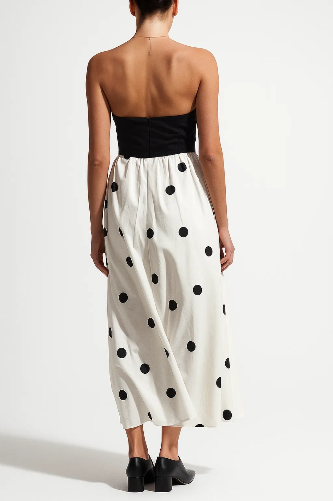 Zomerjurk Dames Strapless Stippenprint Wijde Rok Midi