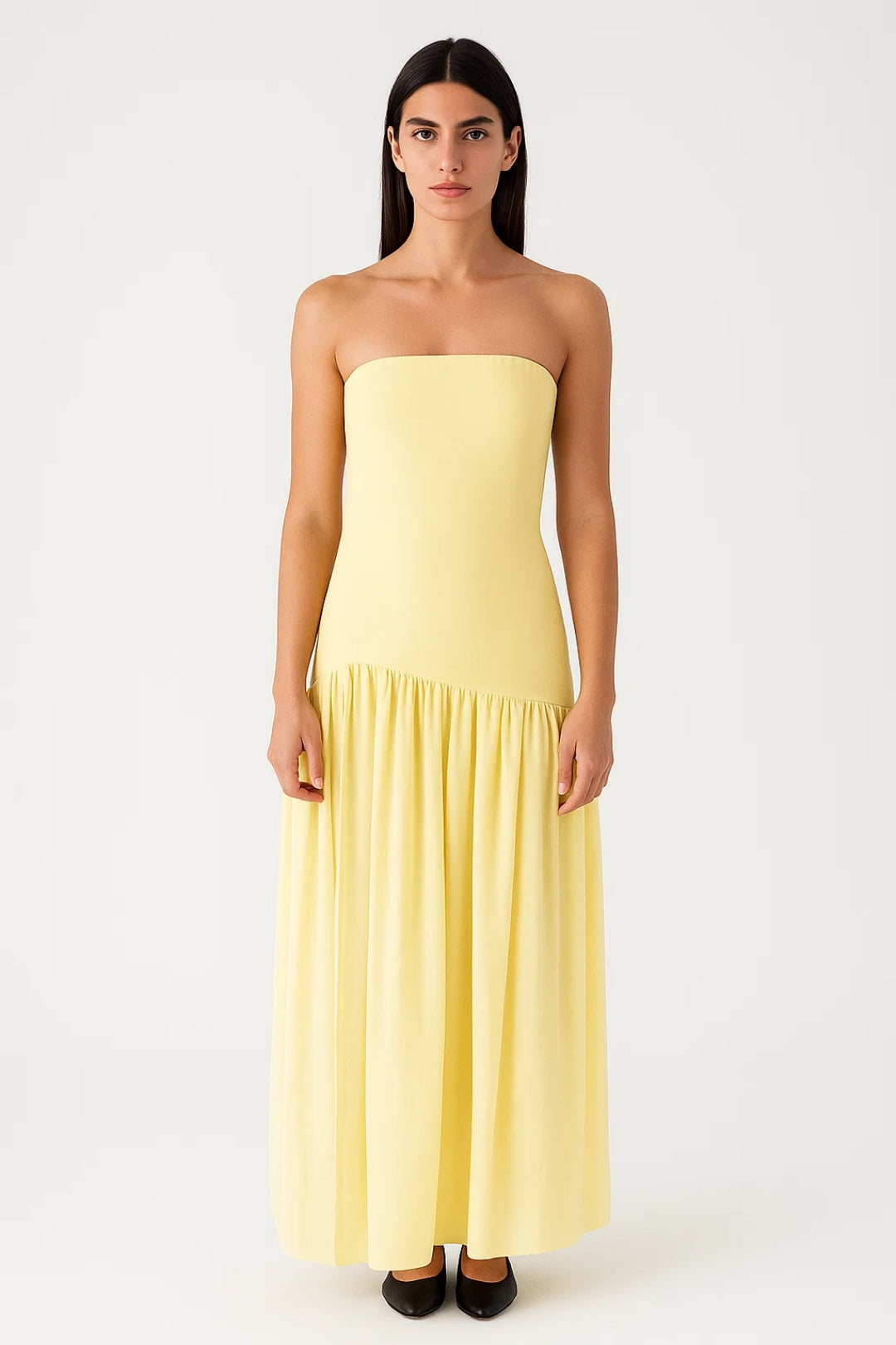 Zomerjurk Dames Strapless Plissé Rok Maxi Zwart Wit - StudioMarella