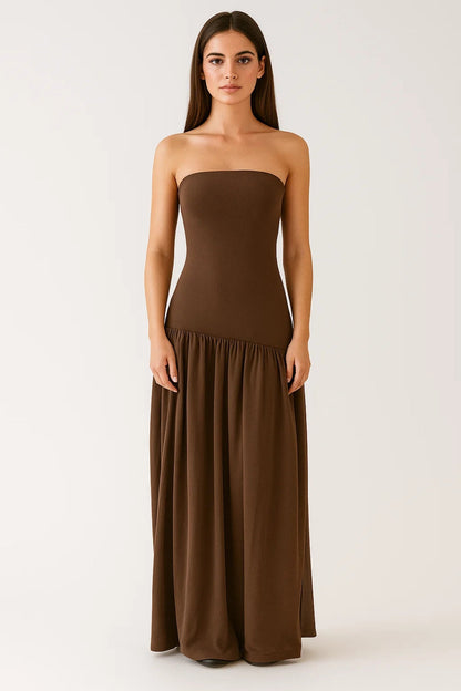 Zomerjurk Dames Strapless Plissé Rok Maxi Zwart Wit