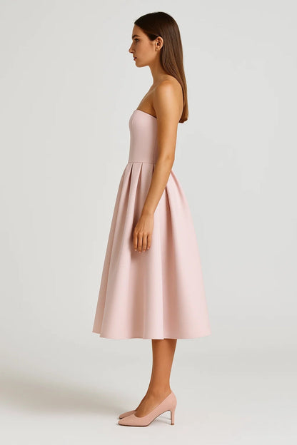 Strapless Midi Jurk Dames met Wijde Rok Elegant Zomer