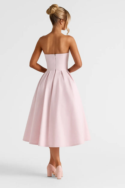 Strapless Midi Jurk Dames met Wijde Rok Elegant Zomer