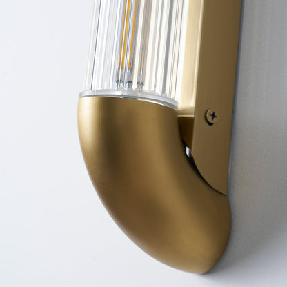 Wandlamp met Geribbelde Glazen Buis en Gebogen Roestvrijstalen Accenten | Moderne Verlichting met Geïntegreerde LED