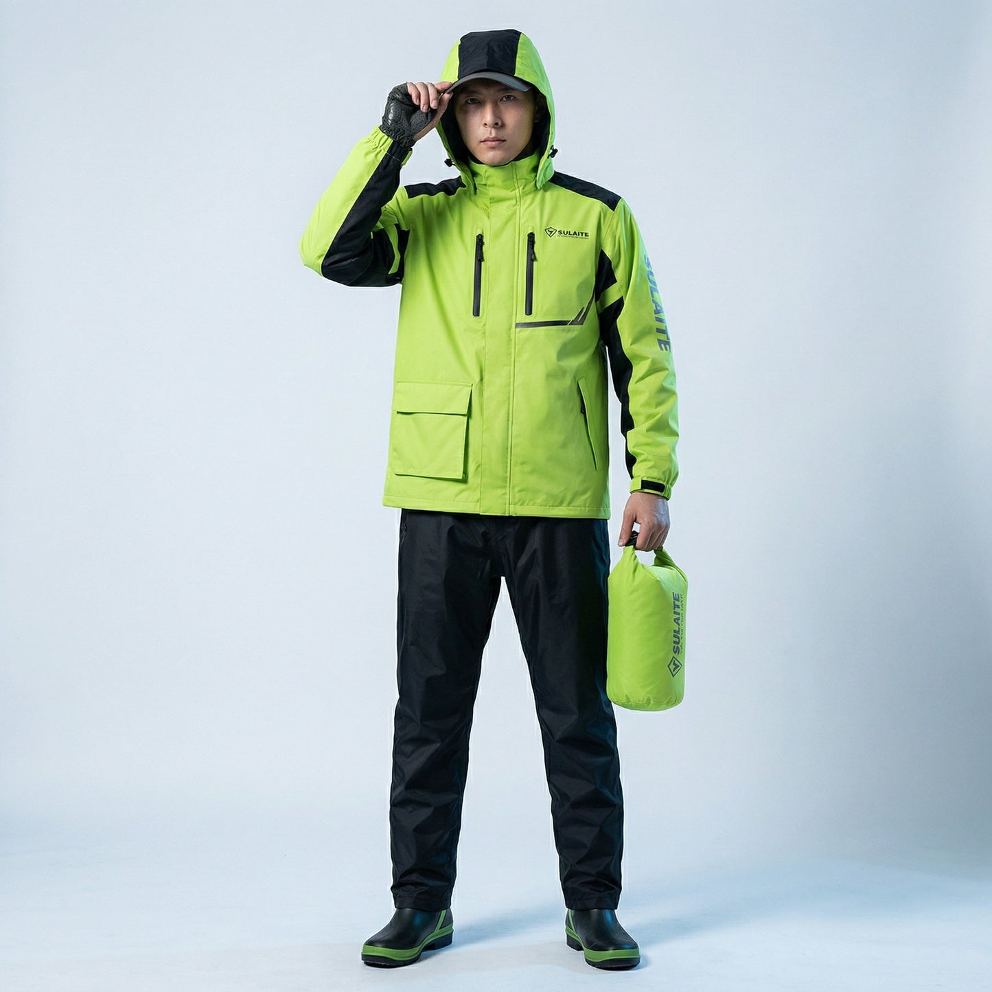 Tweedelig Regenpak Waterdicht Ademend Groen Zwart Oranje voor Outdoor Wandelen Fietsen Camping
