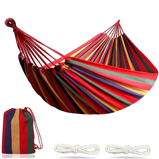 Relaxhangmat voor Buiten – Draagkracht tot 205 kg – Ademend Katoen – Compleet met Bevestigingsset en Draagtas