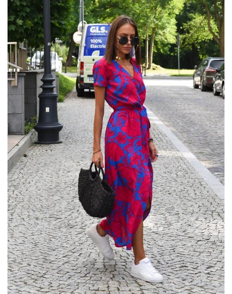 Zomerjurk V-Hals Bloemenprint Jurk voor Vrouw