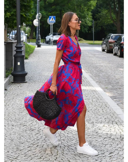 Zomerjurk V-Hals Bloemenprint Jurk voor Vrouw