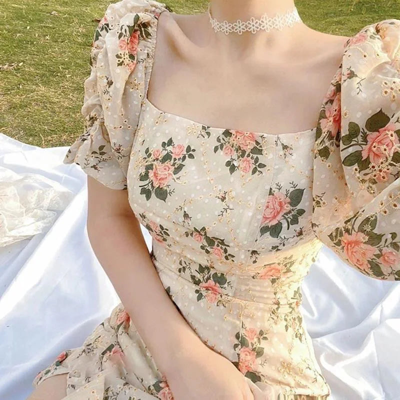 Lange Zomerjurk Bloemenprint Damesmode Elegante Stijl
