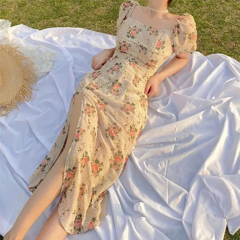 Lange Zomerjurk Bloemenprint Damesmode Elegante Stijl