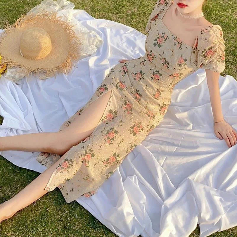 Lange Zomerjurk Bloemenprint Damesmode Elegante Stijl